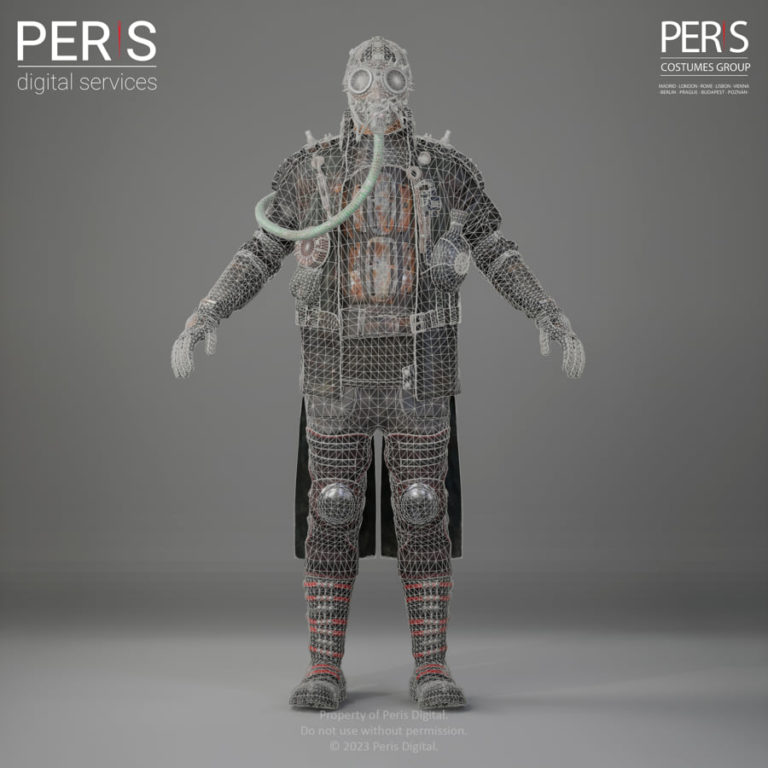 Front_Wireframe Apocalyptic_Boy Wardrobe 3D Character Peris Digital